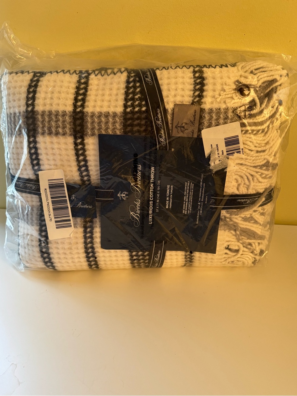 Brand New Brooks Brothers Luxurious Oversized Cotton black & White Plaid Throw